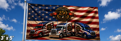 250th Anniversary Patriotic Truckers Flag — Double-Sided American Flag with Semi Trucks